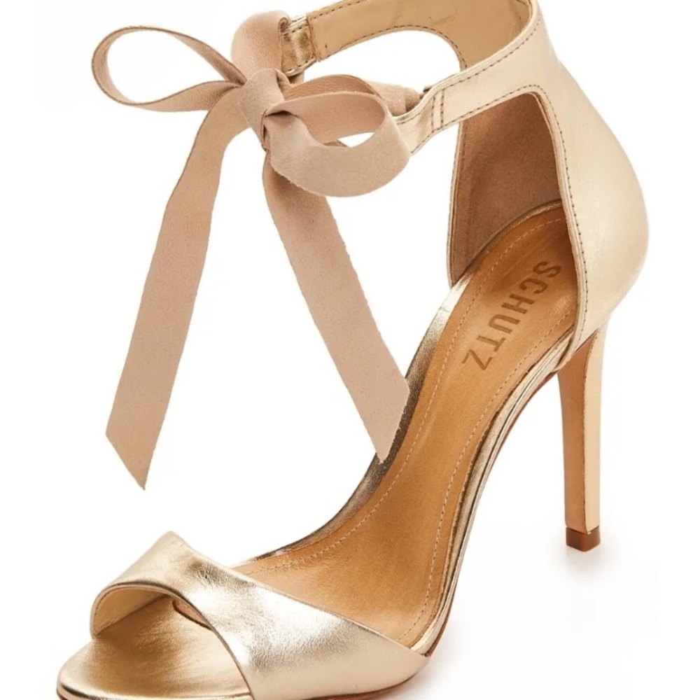 Schutz Rene Platina Strappy Gold Metallic Stiletto Sandals Size 10B